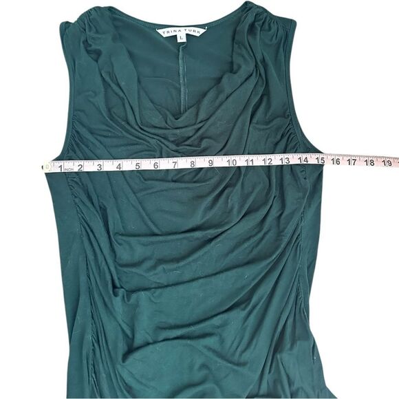 Trina Turk Women L Draped Top Dark Green Ruched Viscose Sleeveless Stretch - Picture 4 of 7